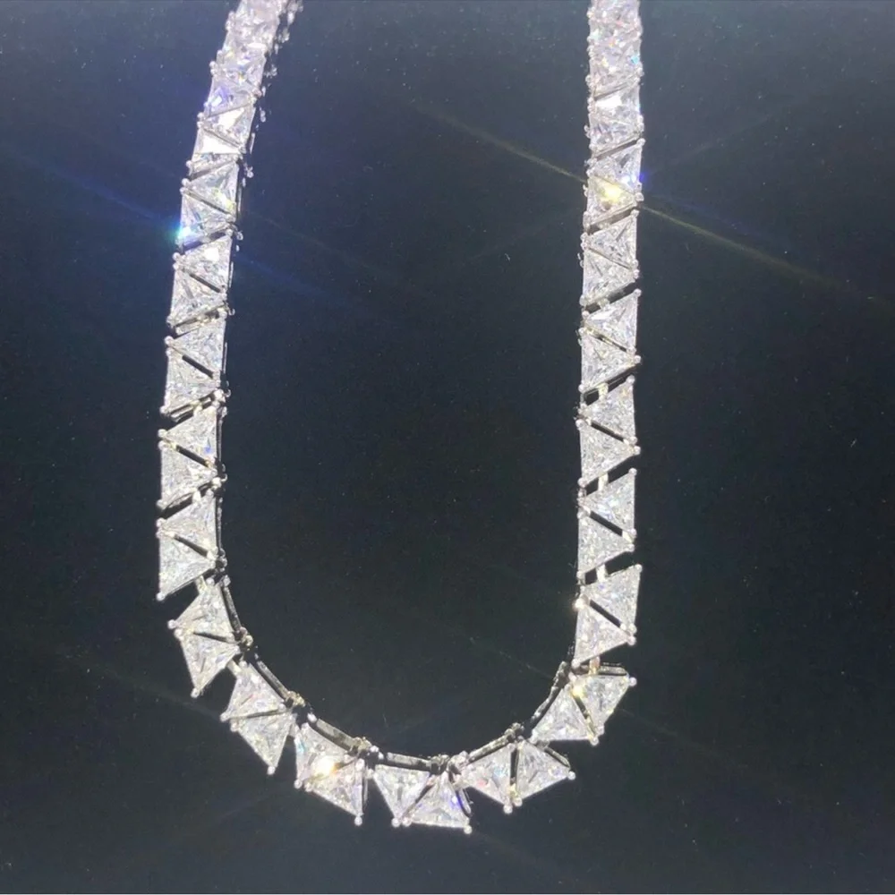 18k 60ct Trillion Tennis Necklace - Picture 8 of 16